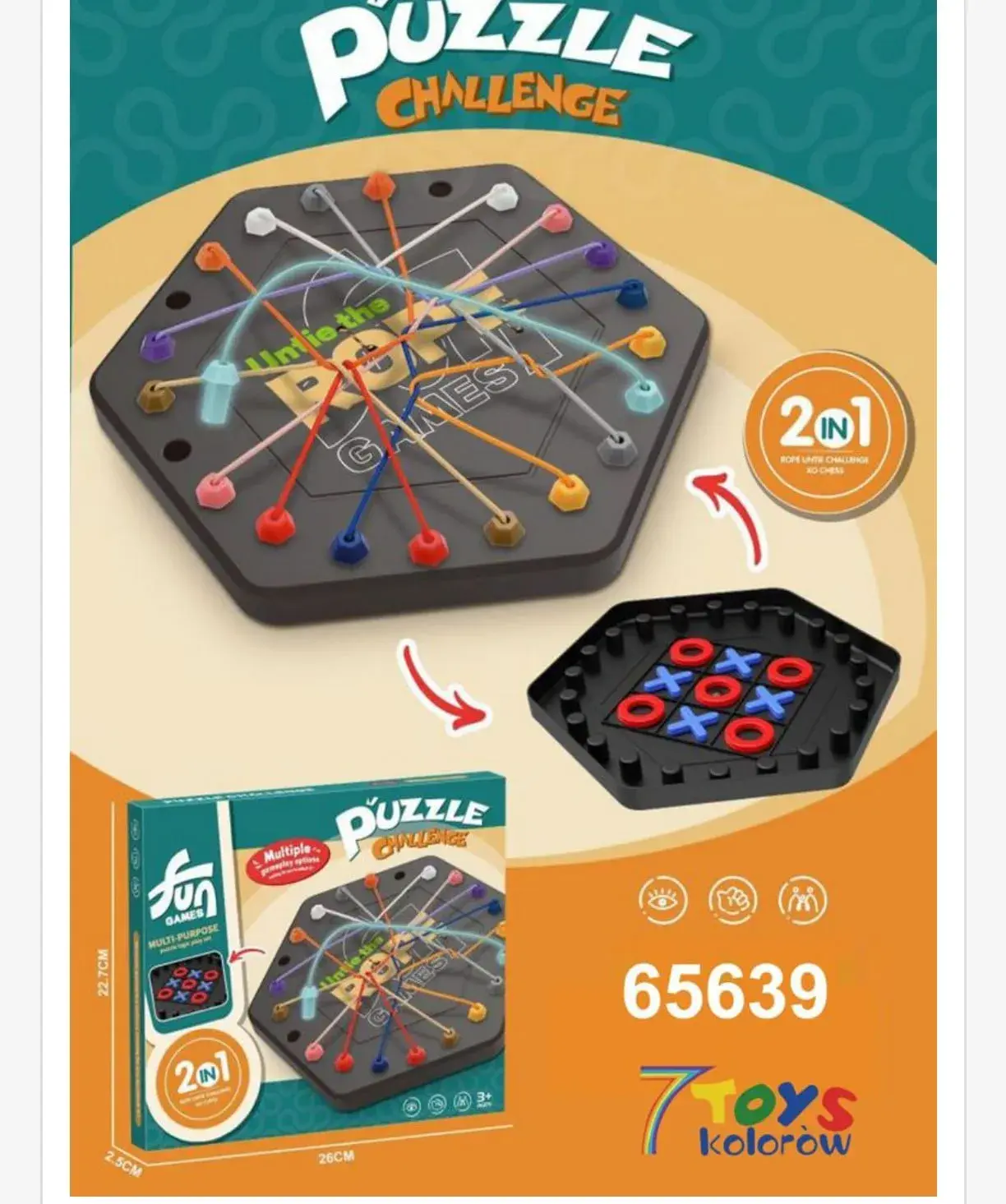 Zabawki Puzzle Challenge 2w1 Gra Logiczna Sznurki i Kółko Krzyżyk