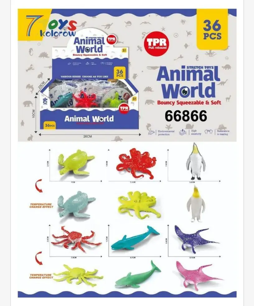 Zestaw 36 gumowych zabawek Animal World Bouncy Squeezeable