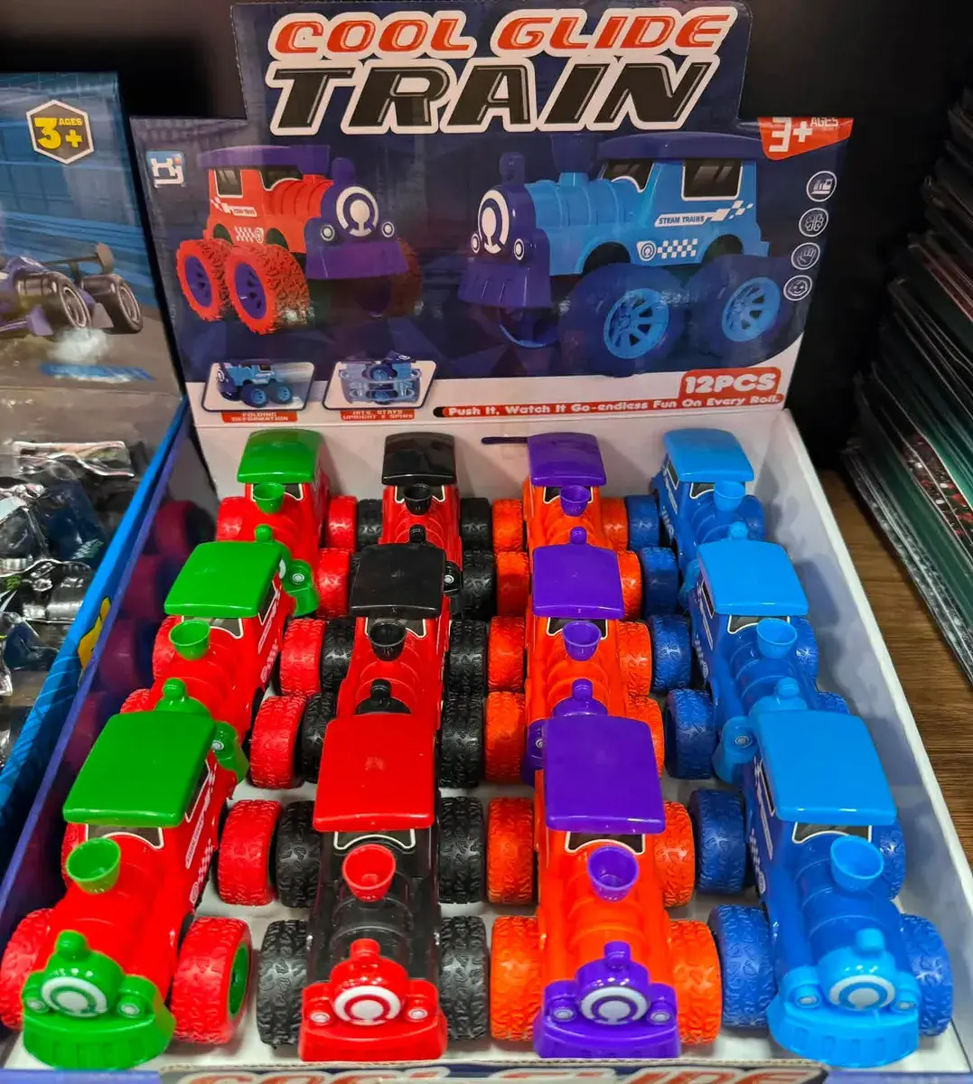 Cool Glide Train Zestaw 12 kolorowych pociągów plastikowych