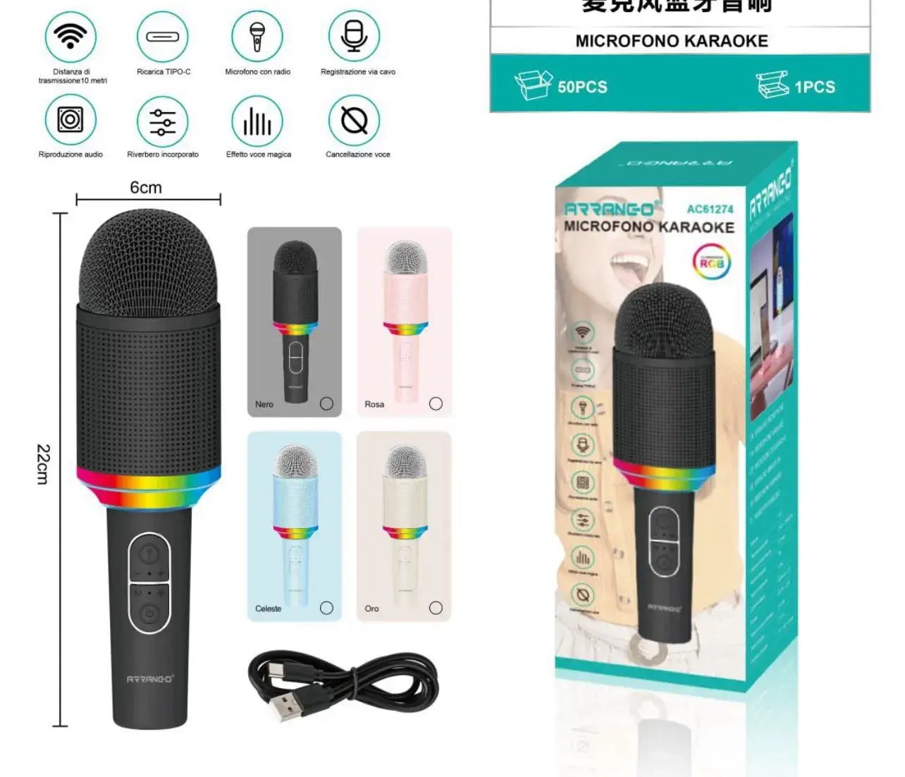 Mikrofon Karaoke z Głośnikiem Różnokolorowy AC721
