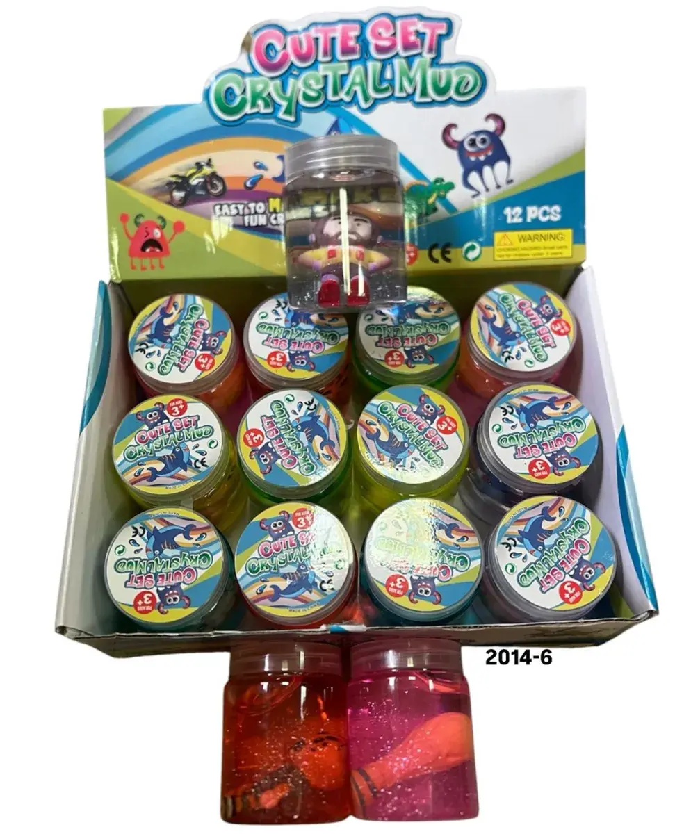 Zestaw 12 kolorowych Crystal Mud Slime w słoiczkach z figurkami