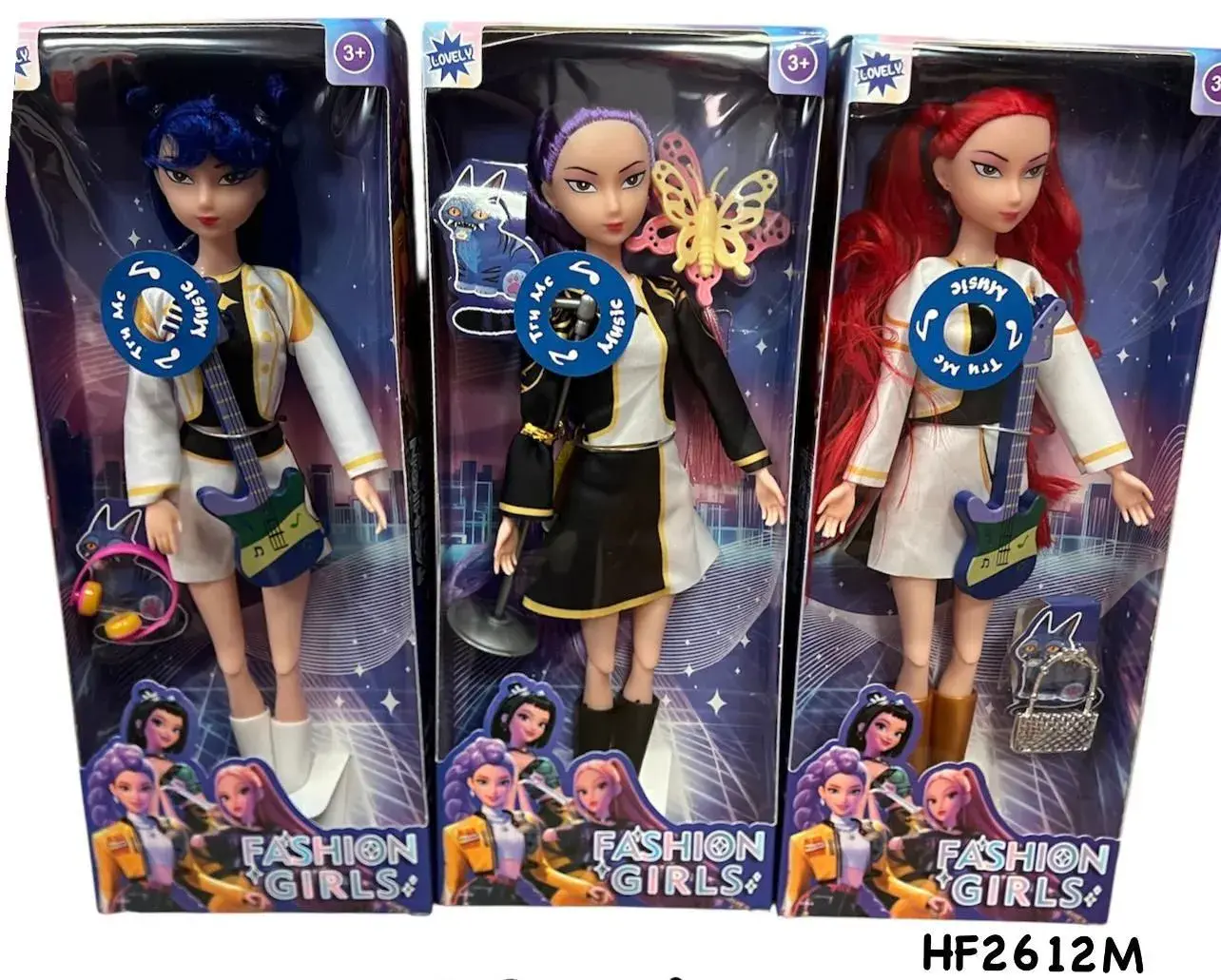 Zestaw 3 lalek Fashion Girls HF2612M z gitarami