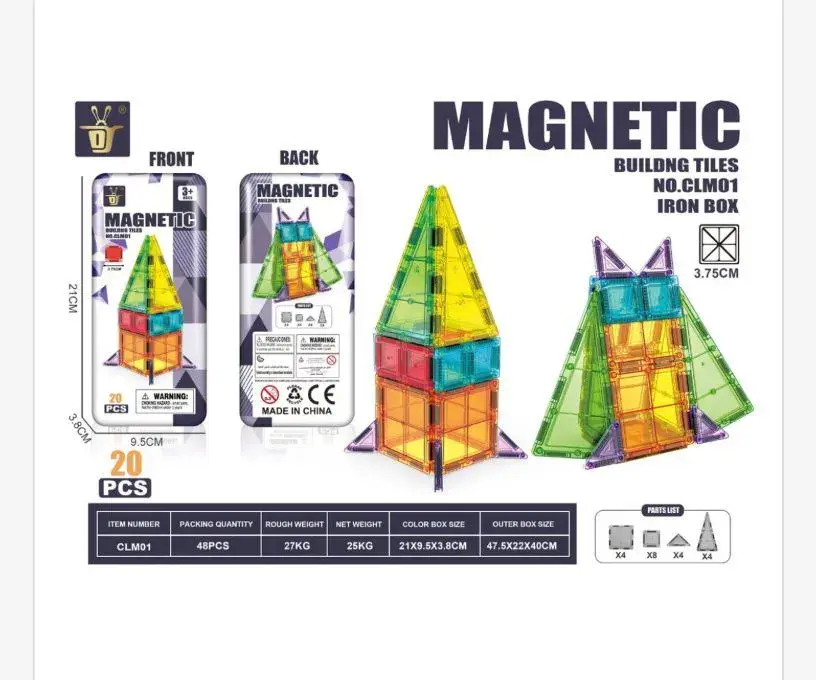 Magnetyczne klocki budowalne NO.CL M01 20 szt transparentne kolorowe