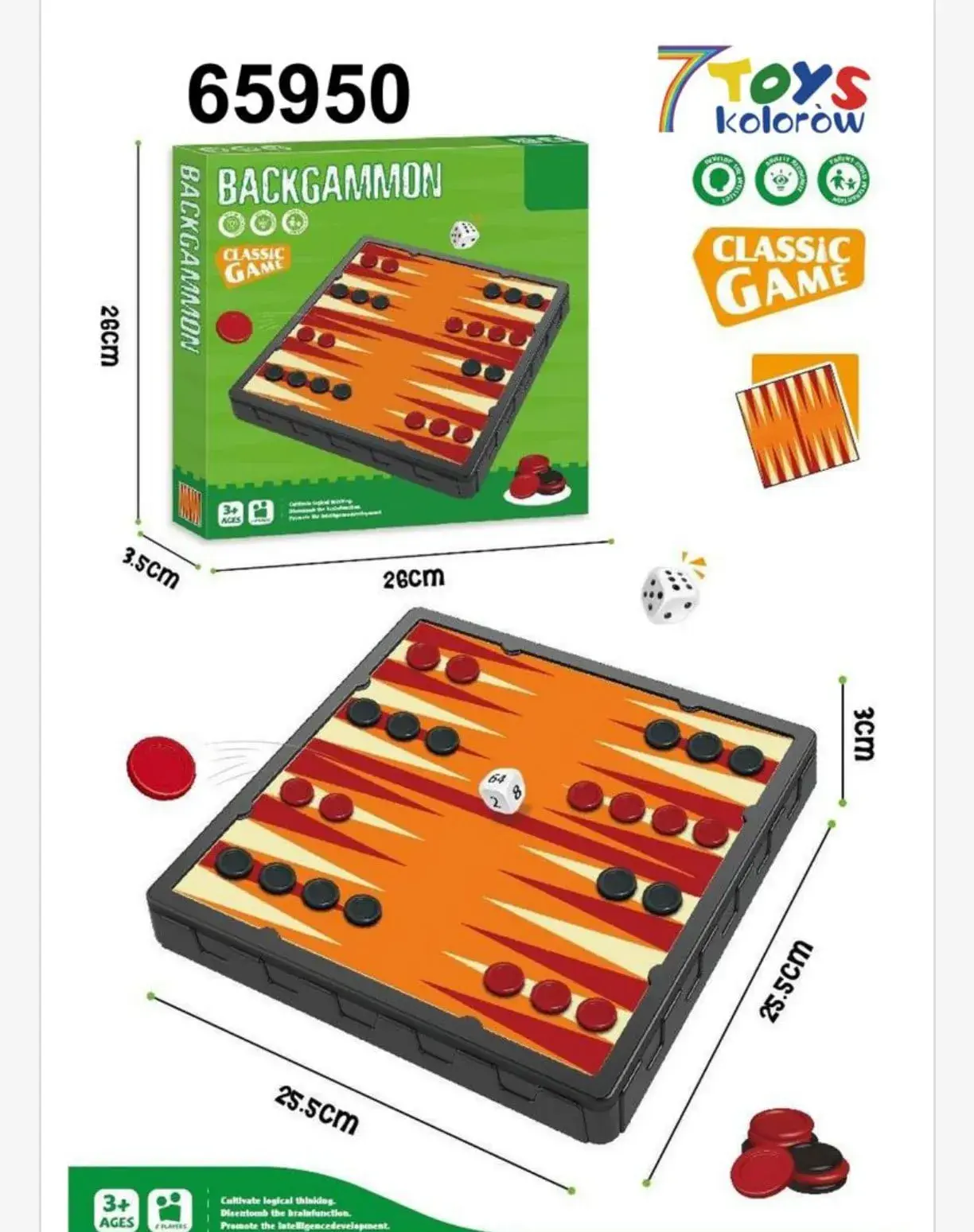 Zabawkowe Backgammon Gra Planszowa 25.5cm 7Toys Classic