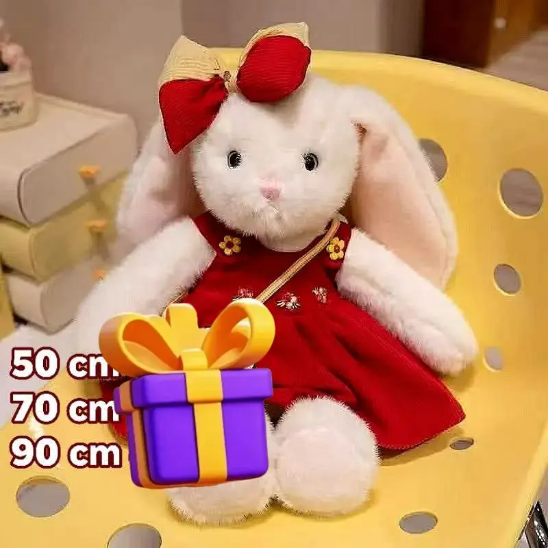 Pluszowy królik w czerwonej sukience 50 cm