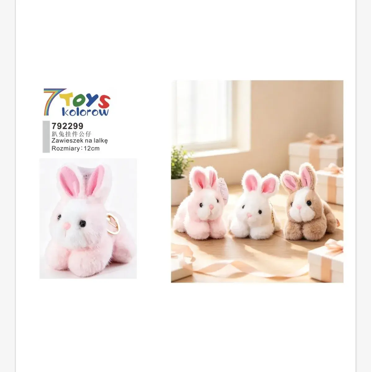 Zawieszek na lalkę króliczek pluszowy 12 cm mix kolorów