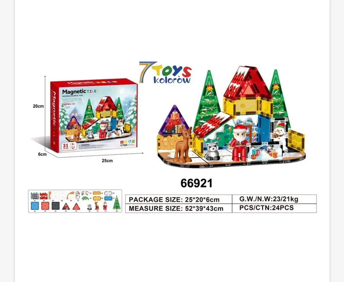 Klocki Magnetic Tile Zestaw Świąteczny 31 elementów kolorowych