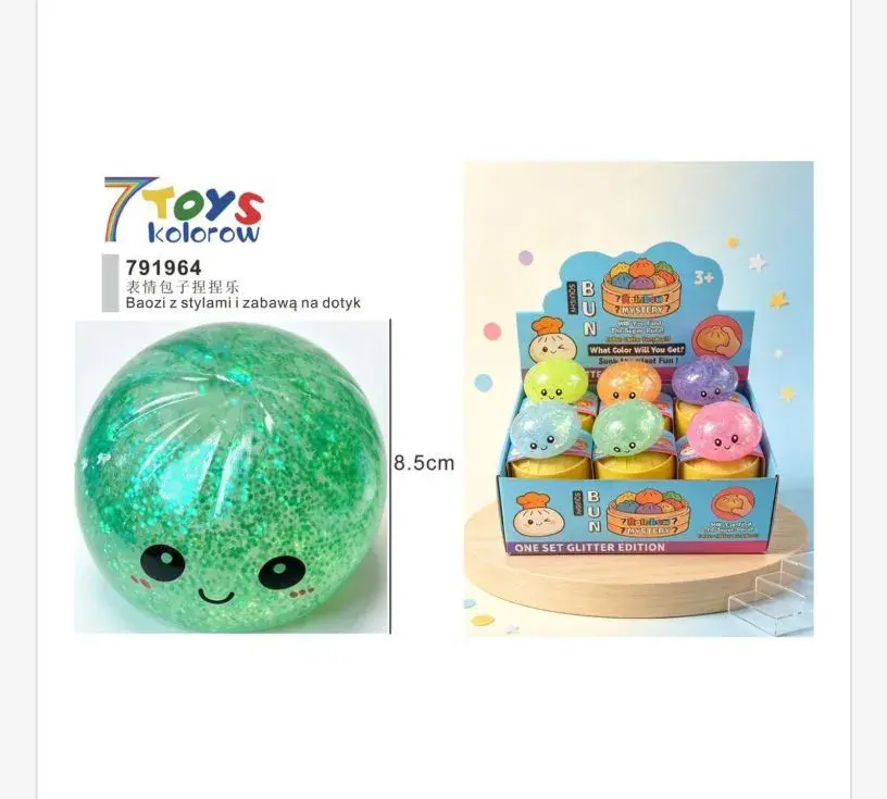Antystresowa piłka z brokatem 8,5 cm kolorowa 7 Toys