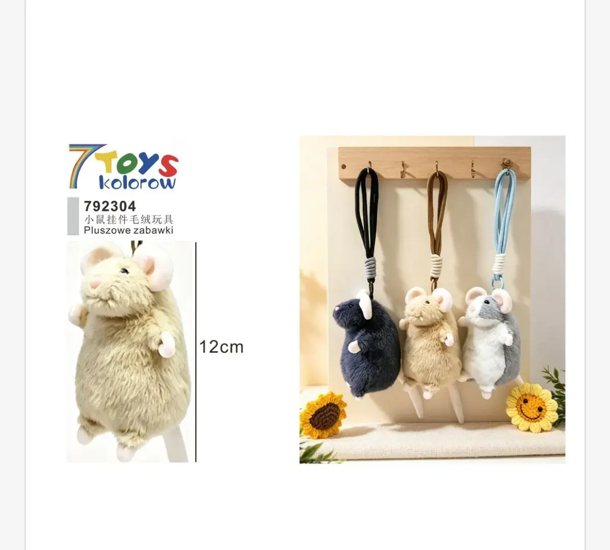 Pluszowa zawieszka myszka 12 cm mix kolorów 7 Toys