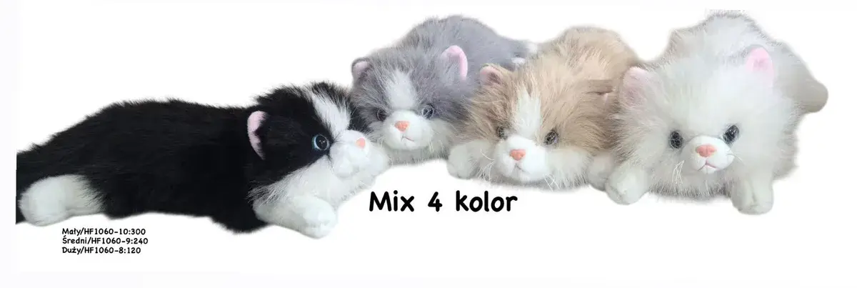Pluszowy kot 30 cm mix kolorów miękki i puszysty