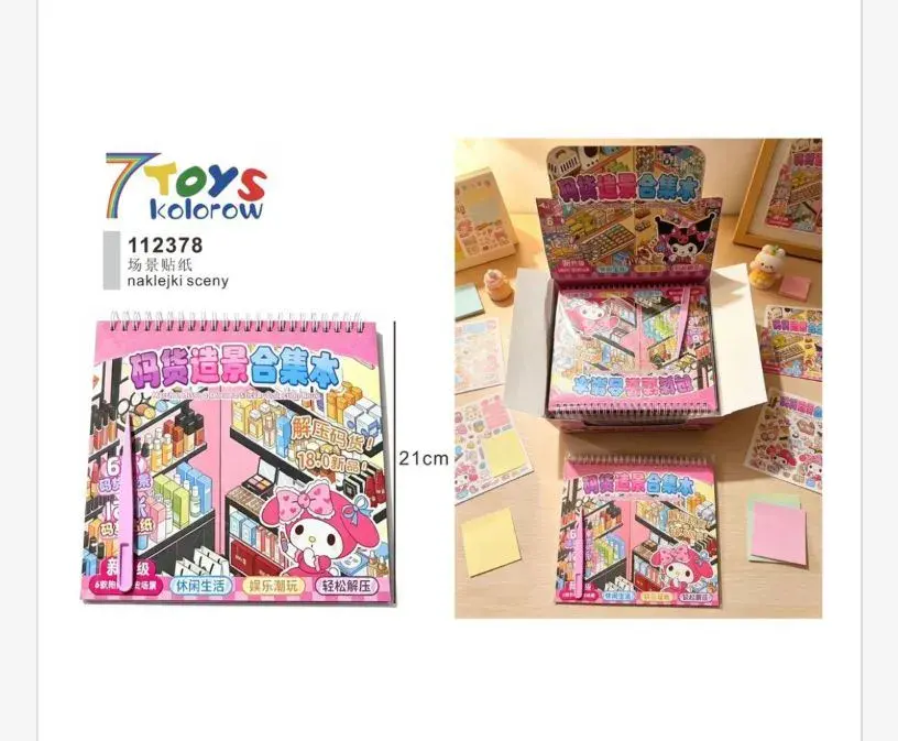 Naklejki sceny kolorowe 21 cm spiralny notes 7 Toys