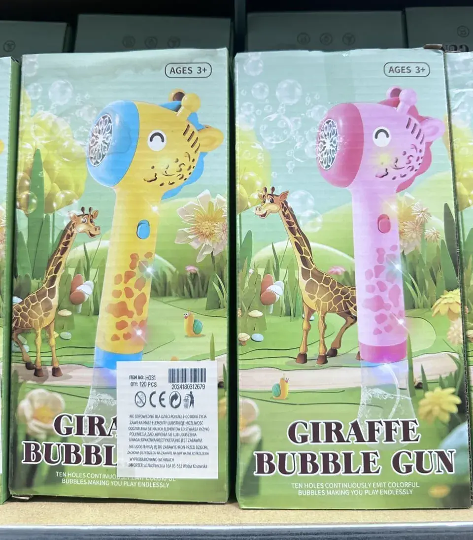 Giraffe Bubble Gun - Pistolet do baniek żyrafa, 10 otworów, mix