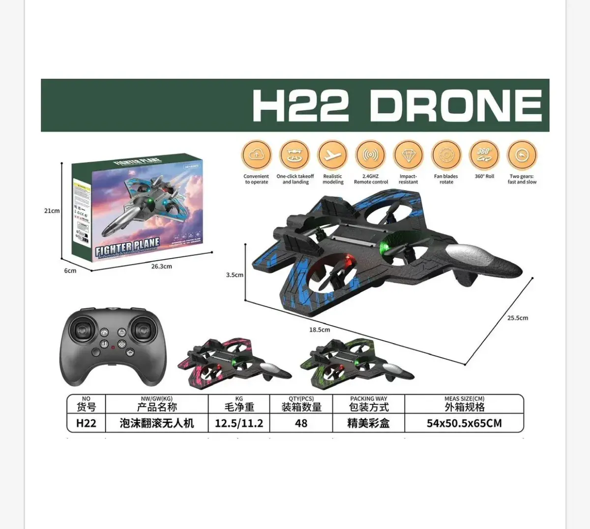 Zdalnie sterowany dron H22 czarno-niebieski z pilotem