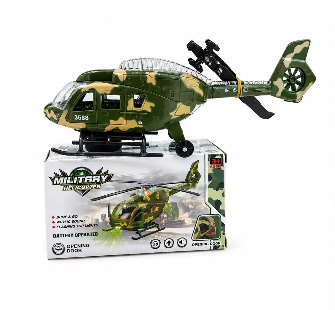 Helikopter wojskowy zabawka zielono-beżowy z dźwiękiem i światłem