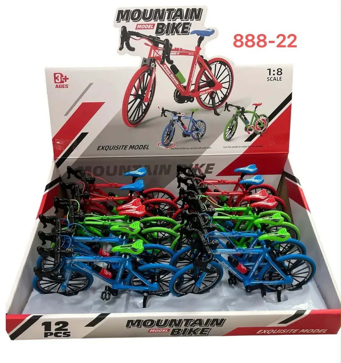 Model roweru górskiego 1:8 kolorowy zestaw 12 sztuk