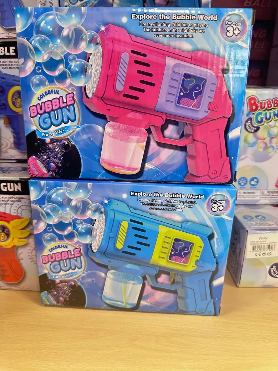 Pistolety Bubble Gun Różowy i Niebieski ze Świeceniem 3+