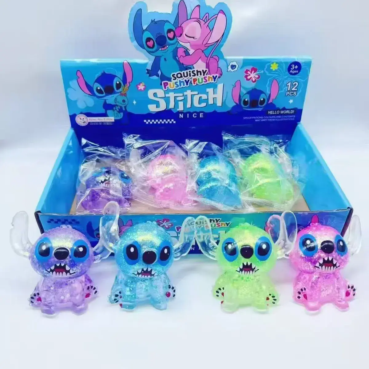Squishy Pushy Pushy Stitch figurka miękka kolorowa 12 sztuk