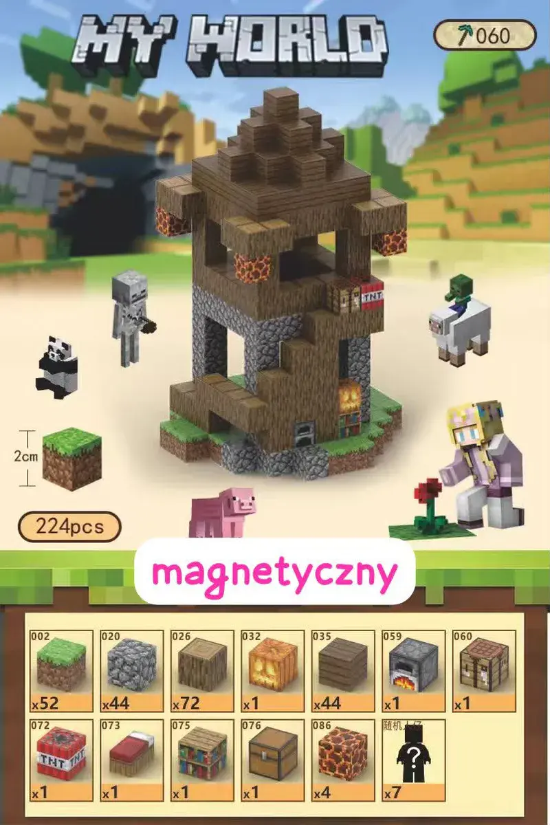 Magnetyczny zestaw klocków My World 224 elementy z figurkami
