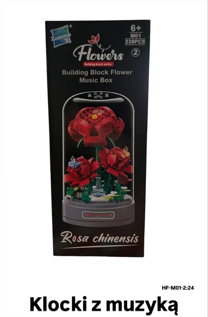 Klocki muzyczne Flowers Rosa chinensis z czerwonymi kwiatami