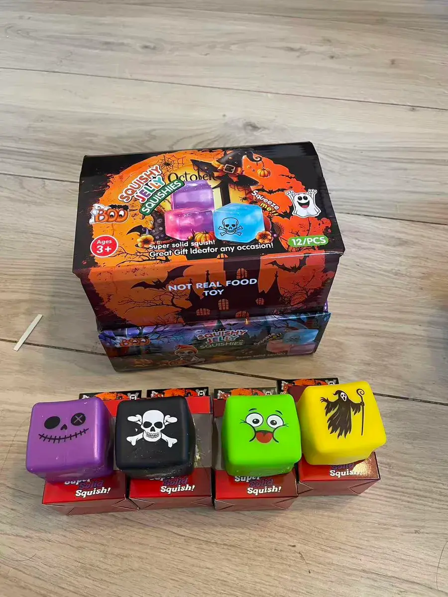 Kolorowe Halloween Squishy Jelly Kostki Antystresowe 12 szt