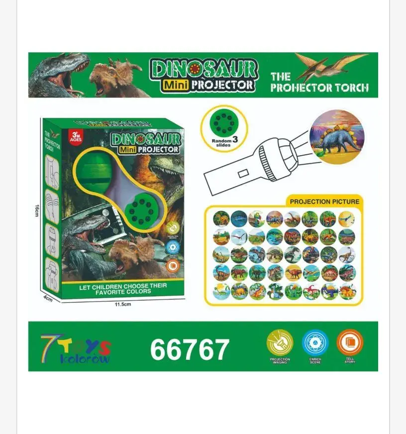 Latarka projektor Mini Dinozaury 3+ 11x4cm 7Toys