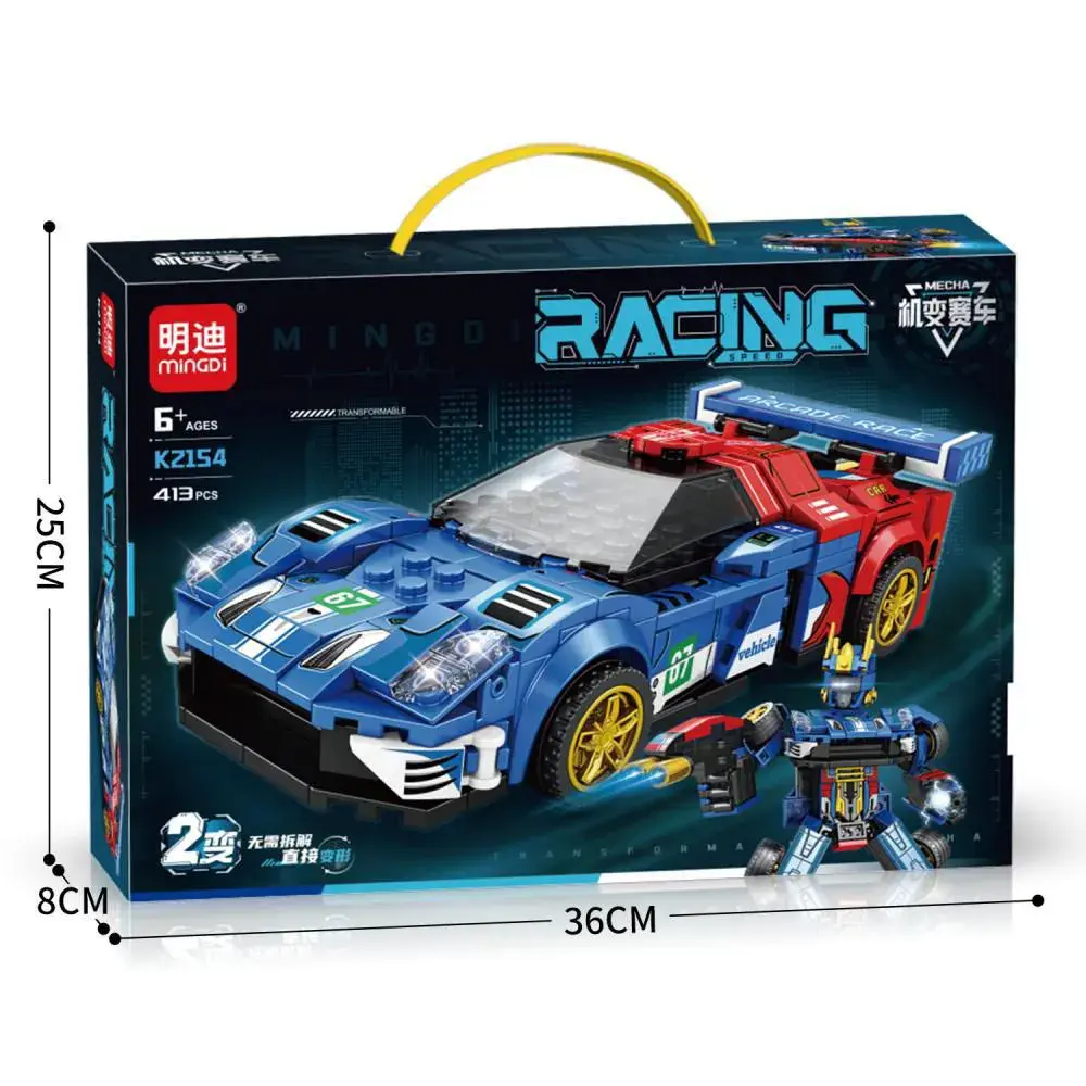 Klocki MINGDI Racing Samochód Wyścigowy 413 elementów niebiesko-czerwony