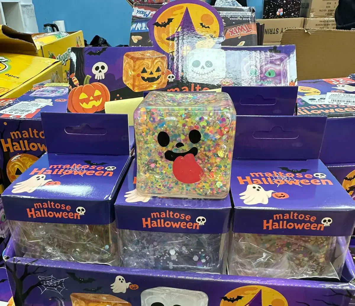 Maltose Halloween kostka antystresowa z brokatem i emotikoną