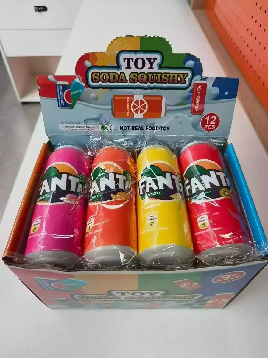 Zabawka Squishy Puszka Fanta Kolorowa 12 sztuk Zestaw
