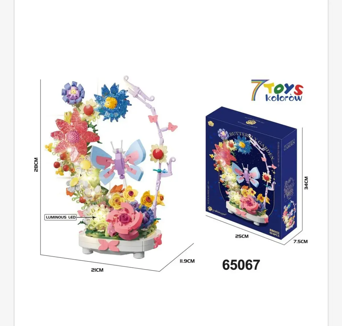 Klocki 3D Motyl i Kwiaty z Podświetleniem LED 28x21 cm