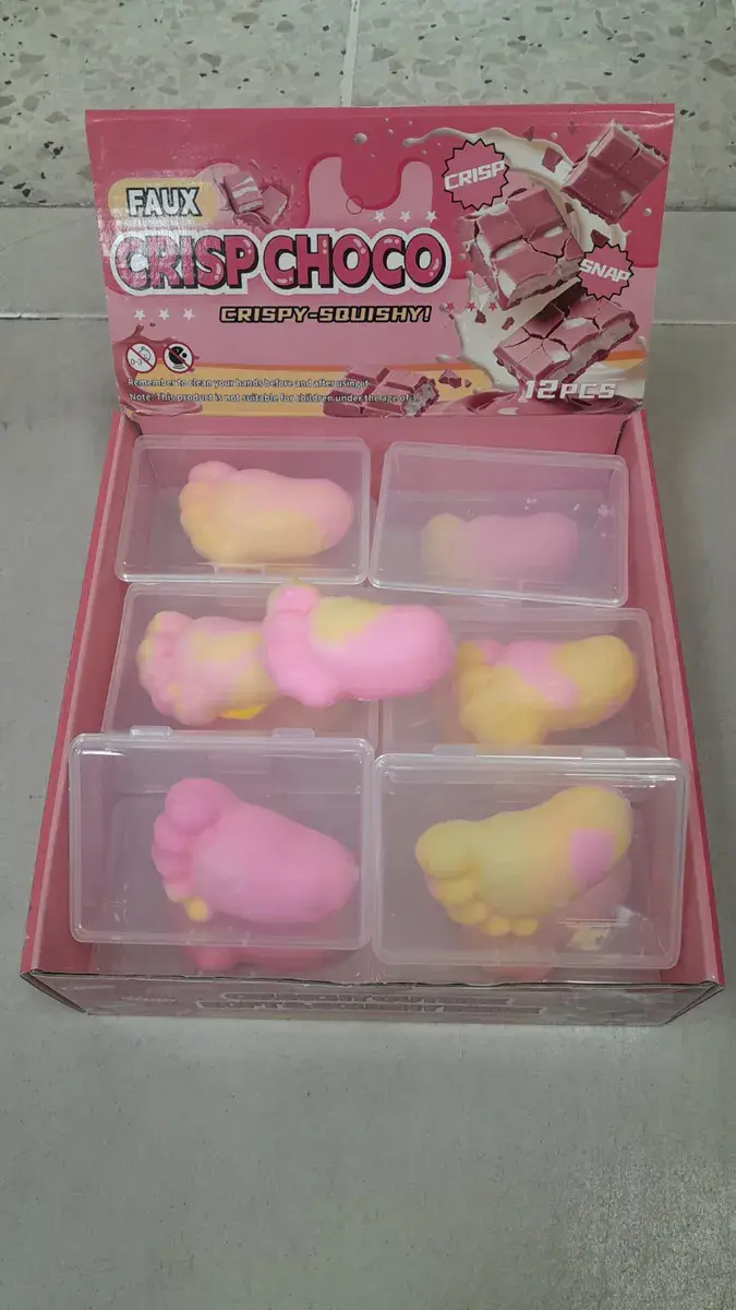 Squishy Faux Crisp Choco Różowo-żółte Stópki Antystresowe 12 szt