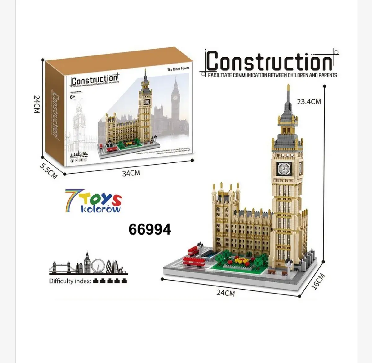 Klocki Construction Model Big Ben 23,4x24x16 cm 7 kolorów