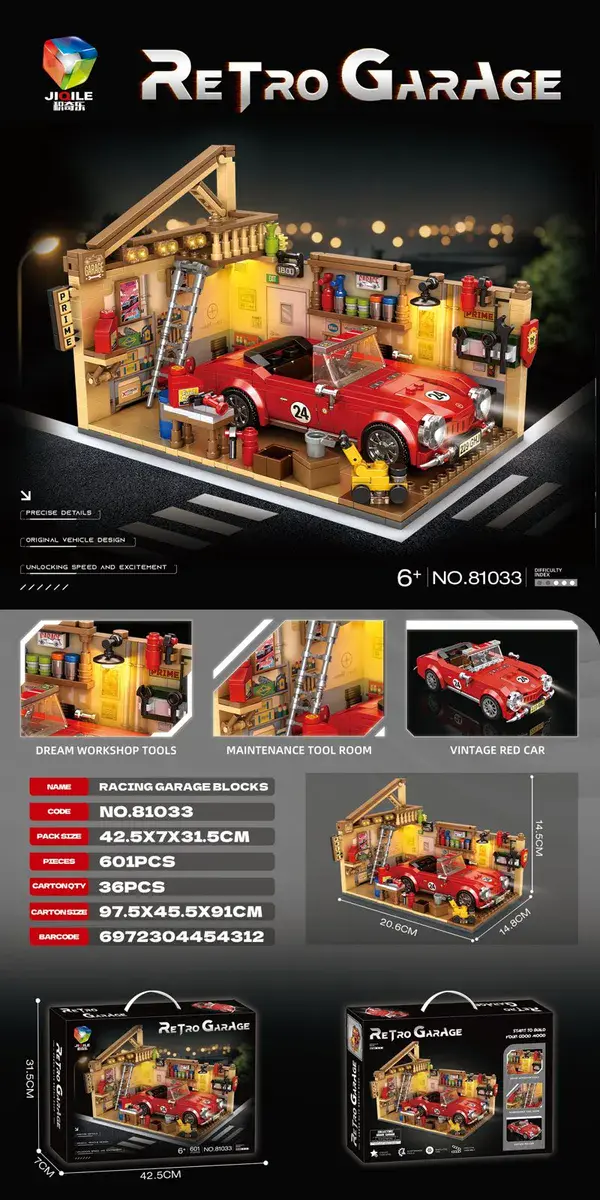 Klocki Retro Garage z Czerwonym Samochodem 601 elementów