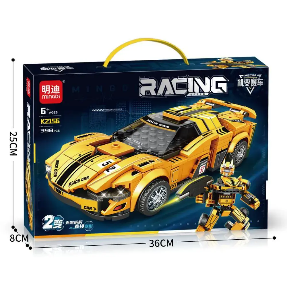 Klocki MINGDI Racing Żółty Samochód 398 elementów 36x25x8 cm