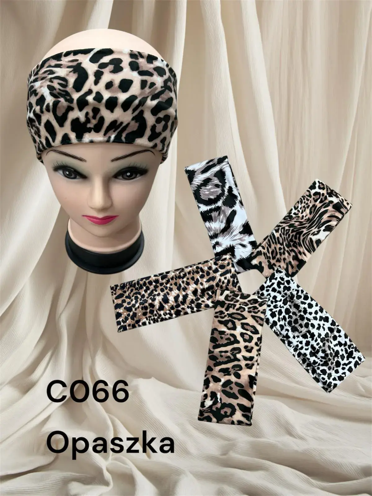 Opaska damska C066 wzór leopard czarno-biały