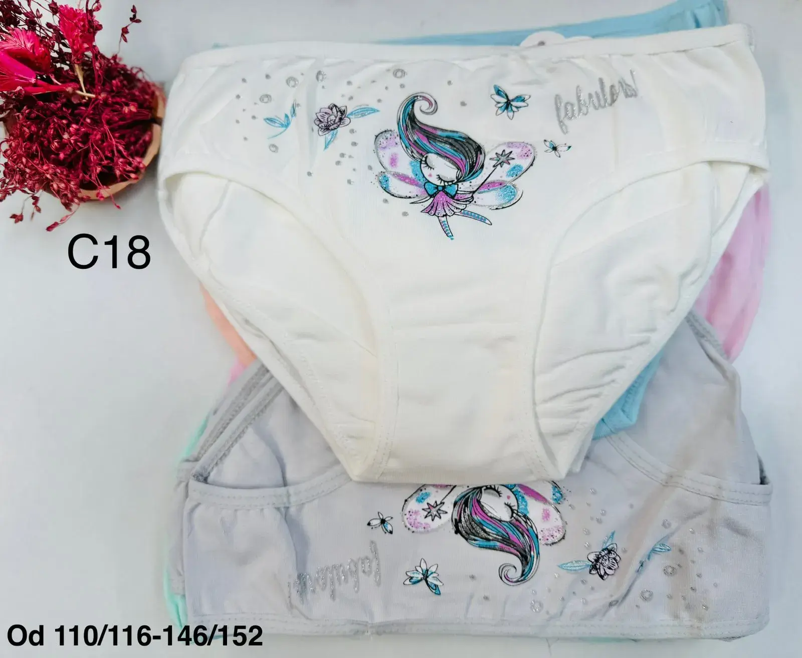 Majtki dziewczęce bawełniane wróżka 110-152 C18