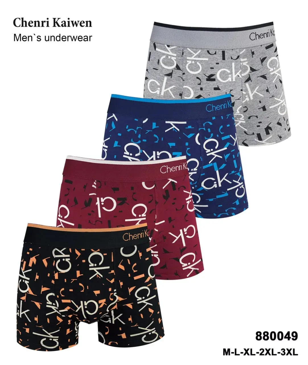 Bokserki męskie Chenri Kaiwen, wzór CK, mix kolorów XL-XXL, 12 szt.