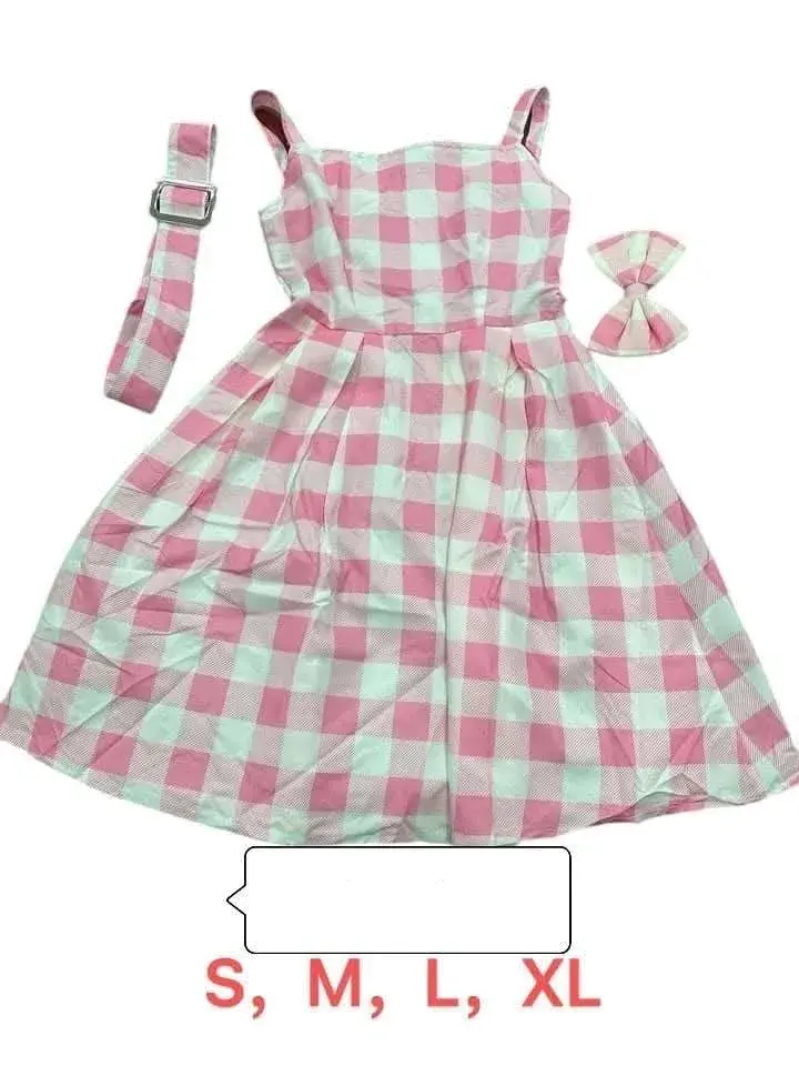 Strój Princess SML XL różowo-biały w kratę