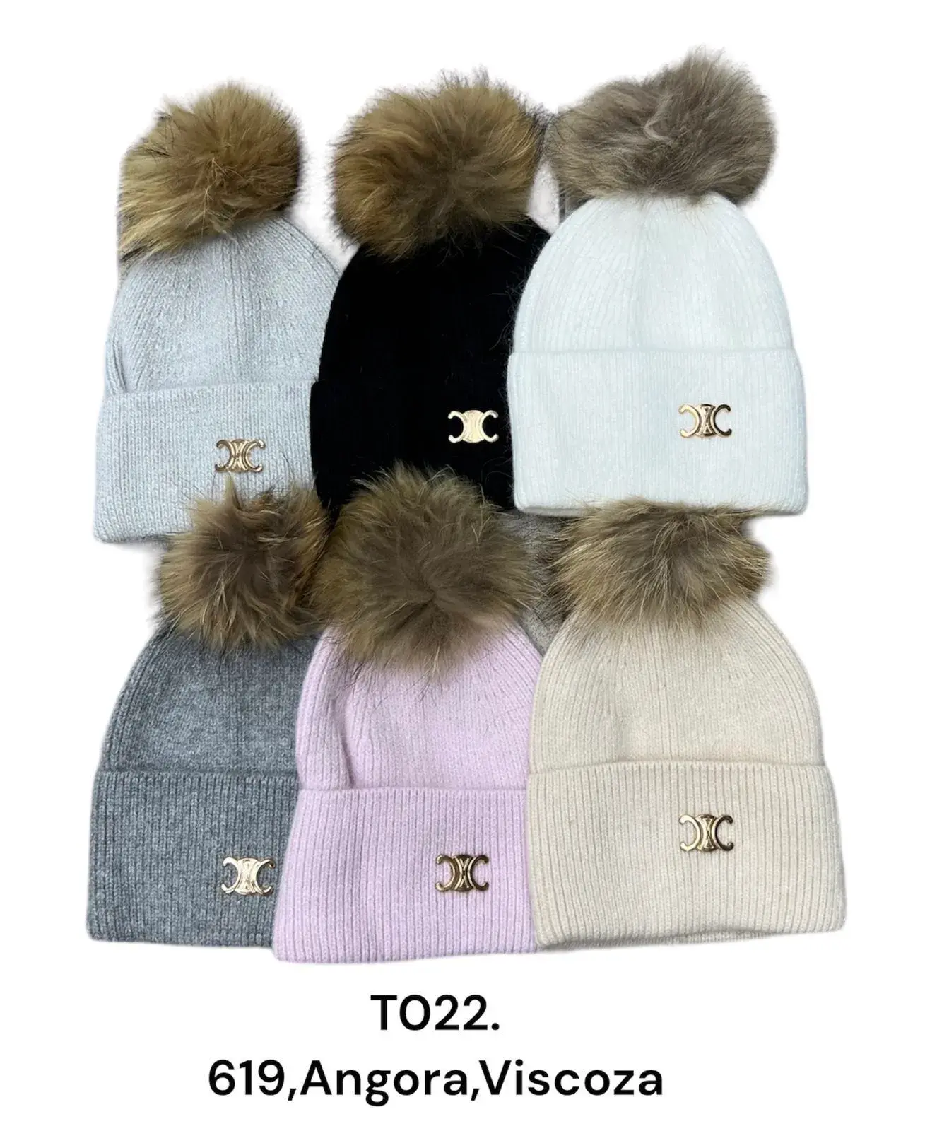Czapki damskie z pomponem 619, Angora Viscosa TO22