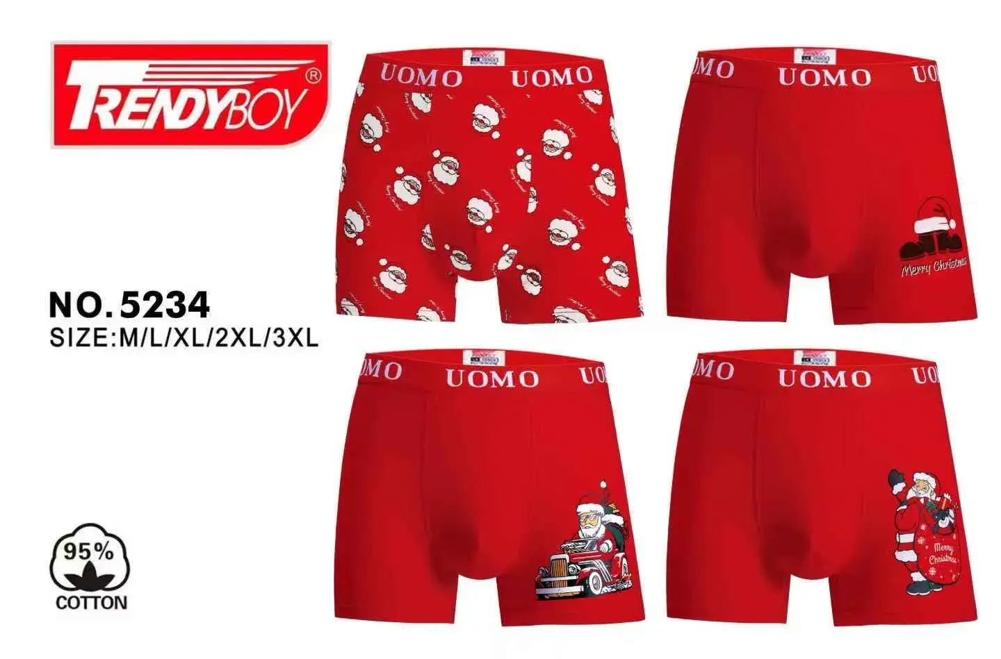 Bielizna męska TrendyBoy świąteczna S/M/L/XL/XXL/3XL 4 szt