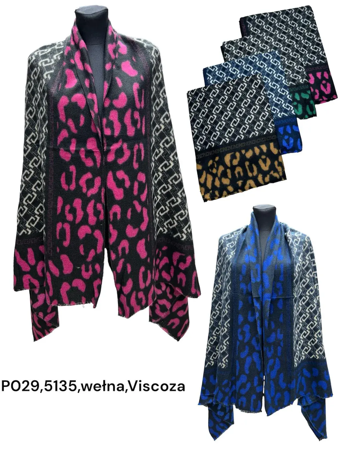 Szaliki damskie wzór panterka i łańcuchy P0295135