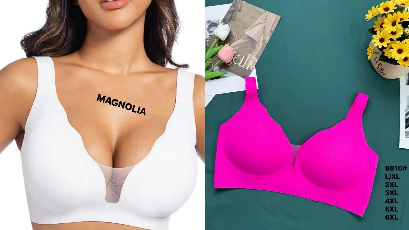 Biustonosze damskie Magnolia 9810 bezszwowe mix kolorów L-6XL 12szt
