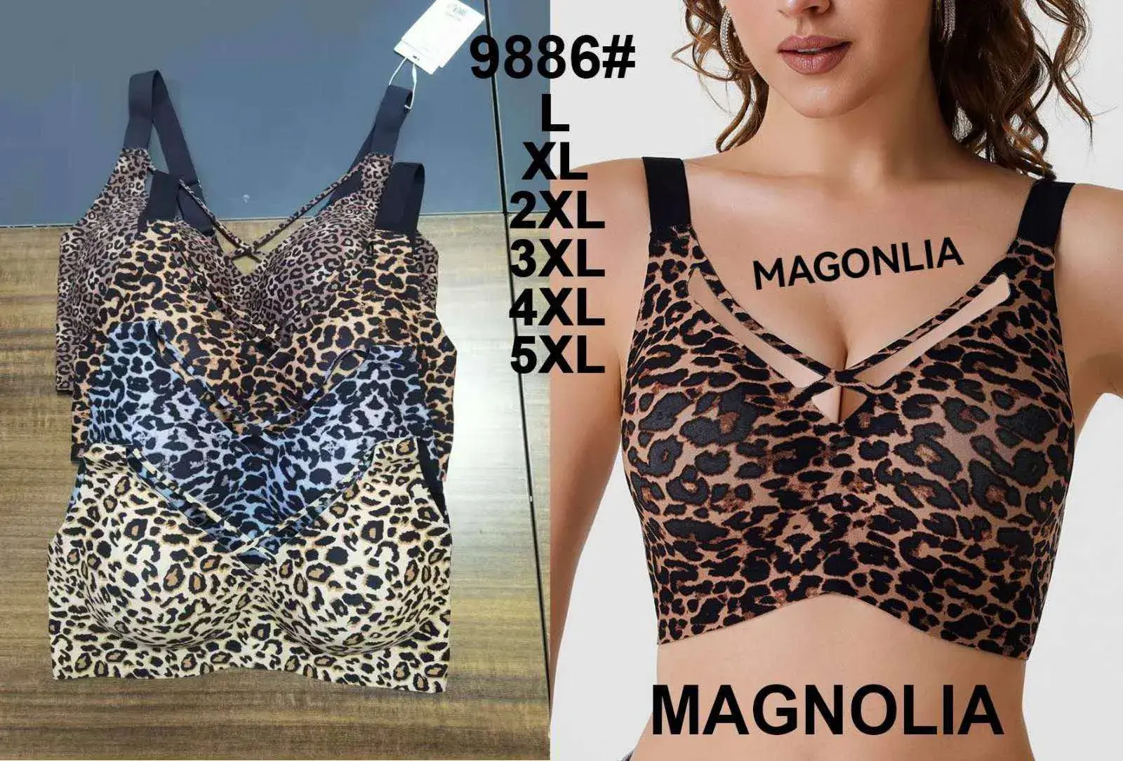 Biustonosze damskie Magnolia 9886 panterka L-5XL 24szt