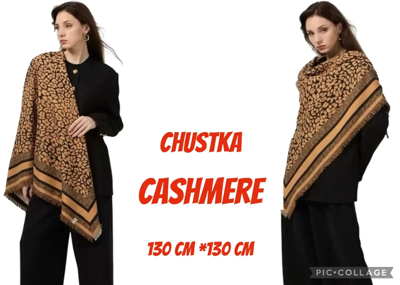 Chustka damska cashmere leopard 150x130 cm