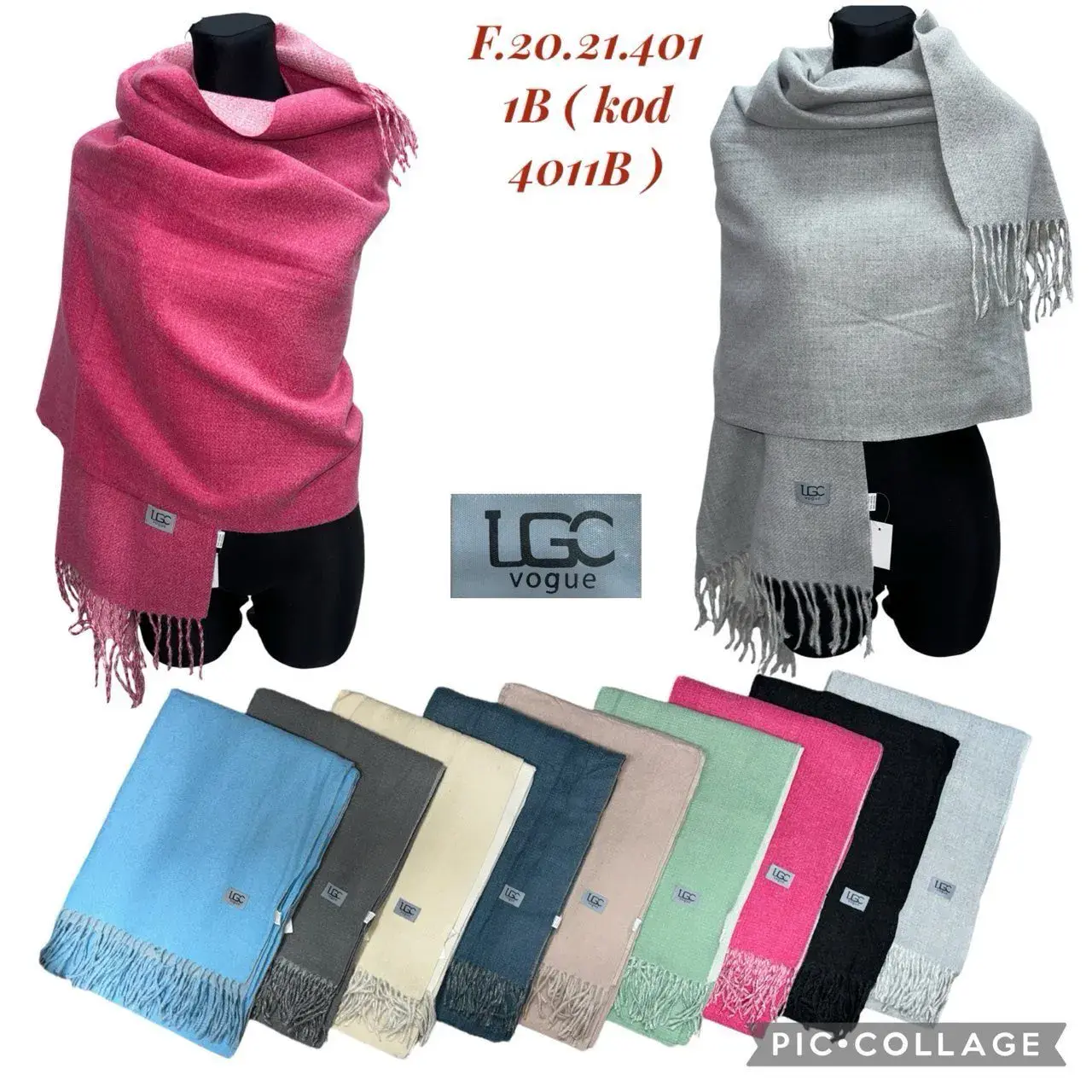 Szaliki damskie LGGC Vogue, frędzle, mix kolorów