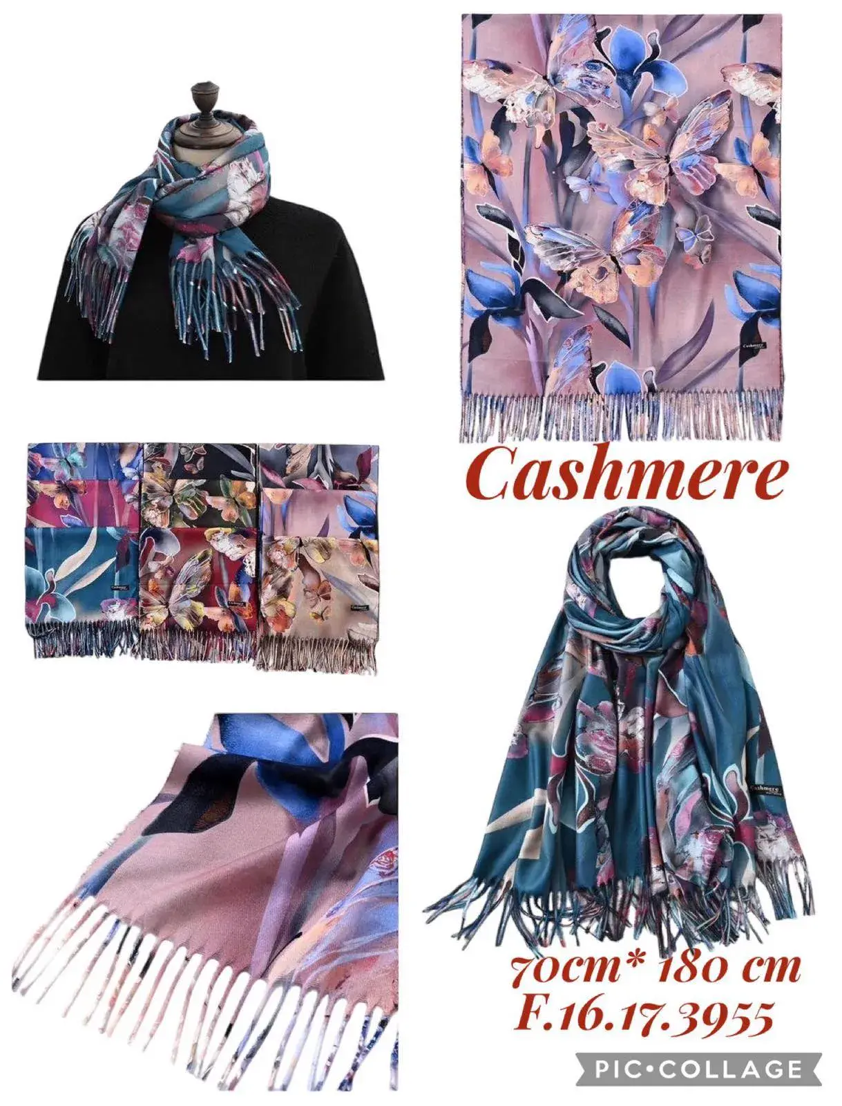 Szaliki damskie cashmere kwiatowe wzory 70x180 cm