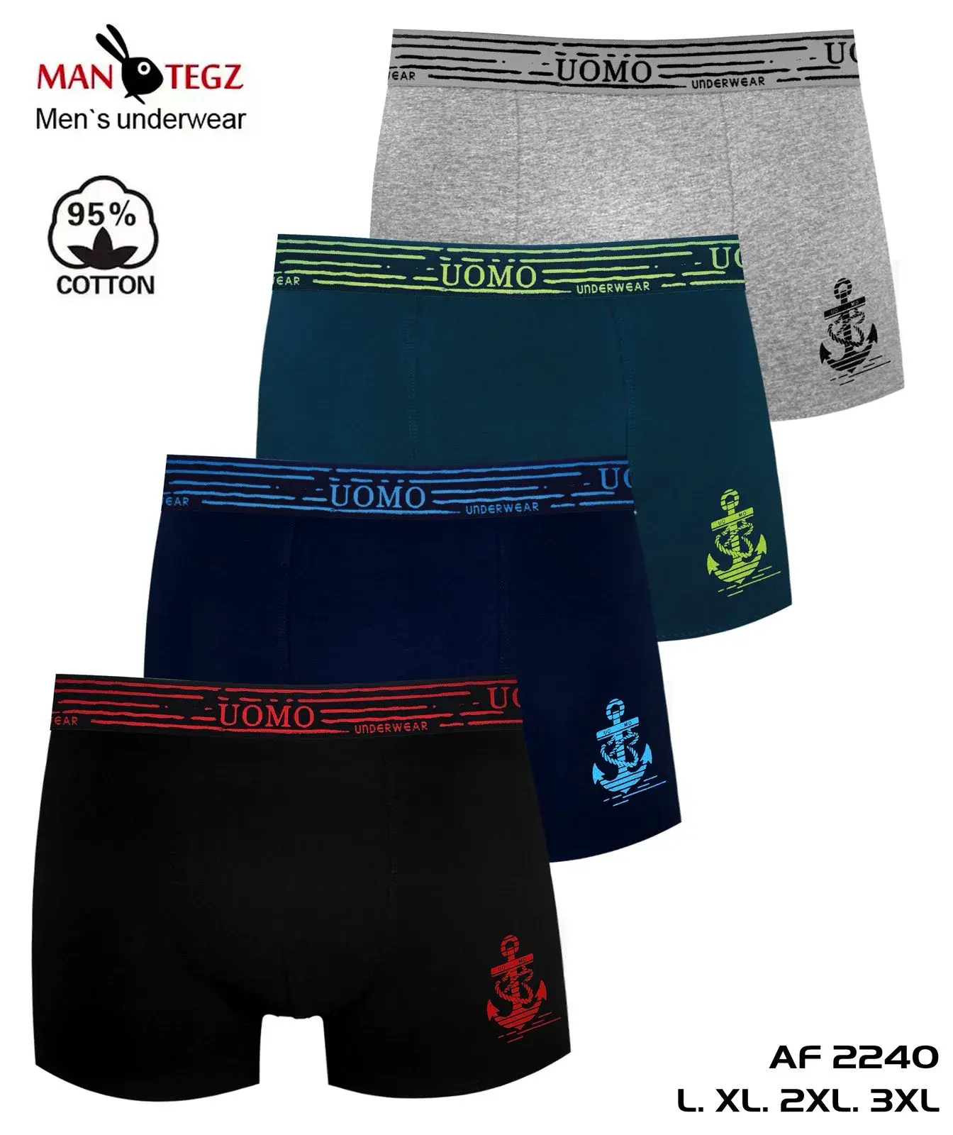 Bokserki męskie UOMO 95% bawełna L-XL-XXL-3XL AF2240