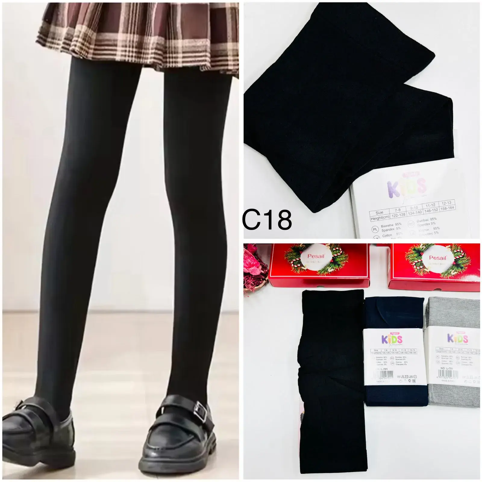 Legginsy dla dzieci C18 czarne i szare
