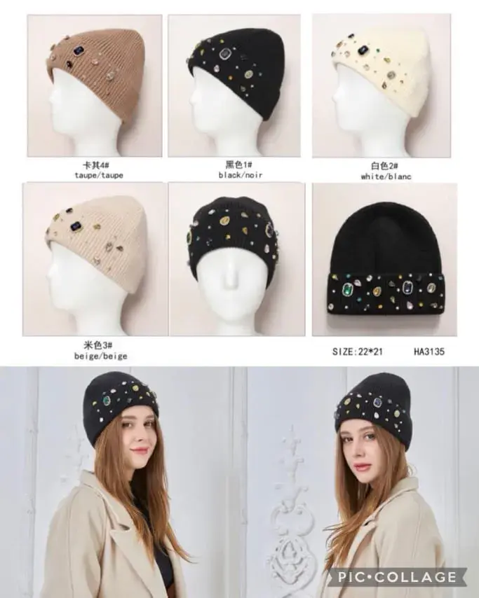 Czapka damska z kamieniami Size 22-21 HA313