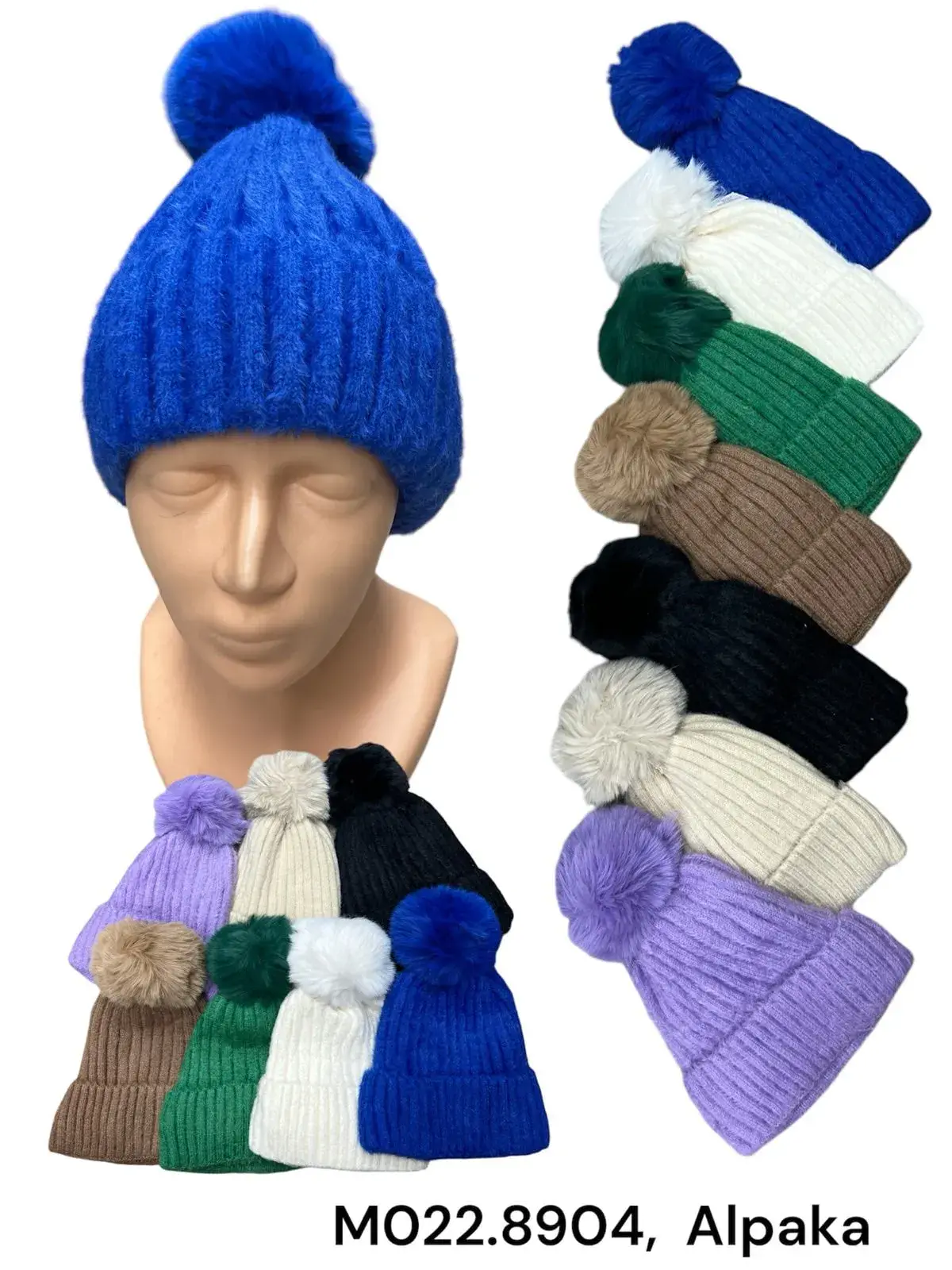 Czapka damska z pomponem beanie, MO228904, Alpakowa