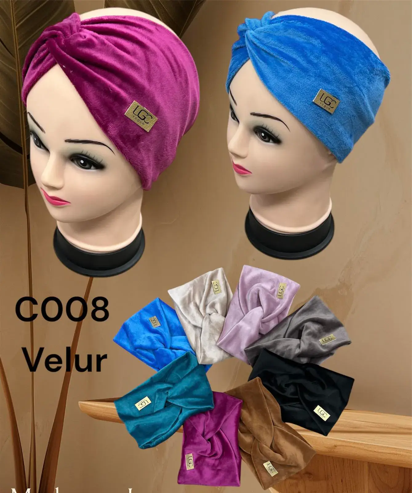 Opaski damskie welurowe turban C008 LG